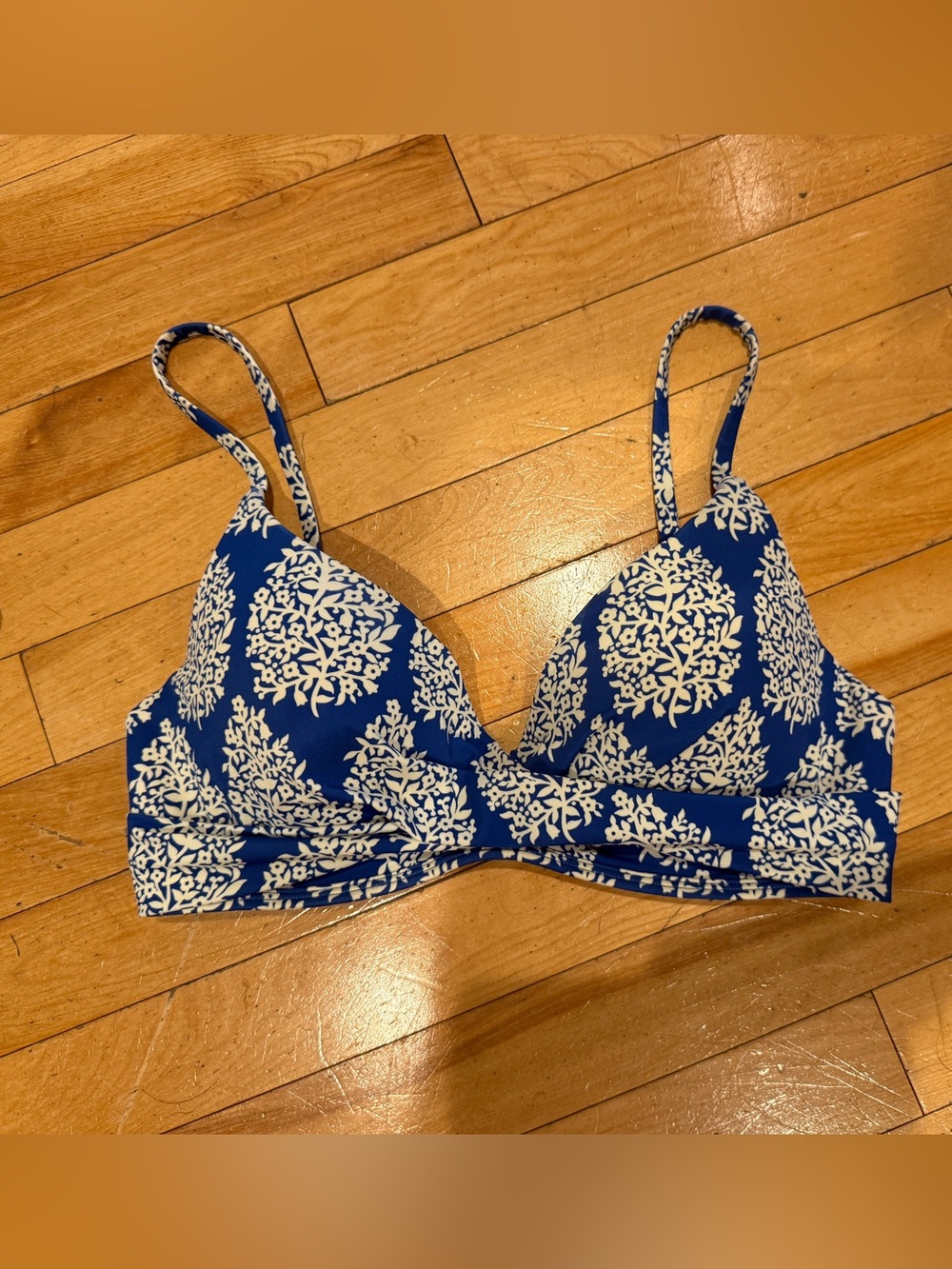 Blue & White Floral Triangle Swim Top -